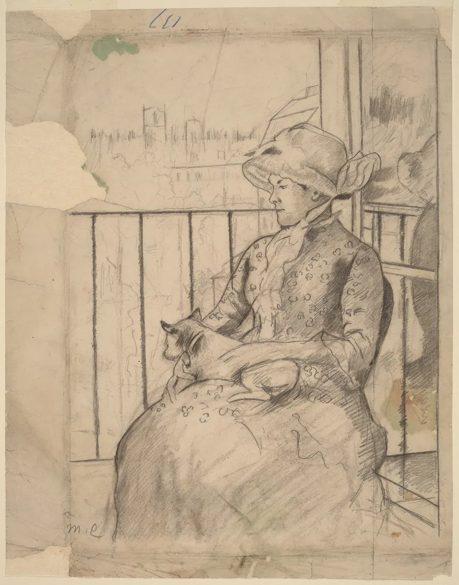 Susan on a Balcony Holding a Dog [recto] by Mary Cassatt
