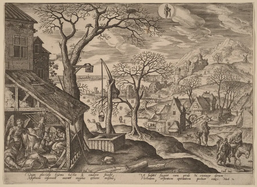 The Angel Telling Joseph to Flee and the Flight into Egypt by Adriaen Collaert