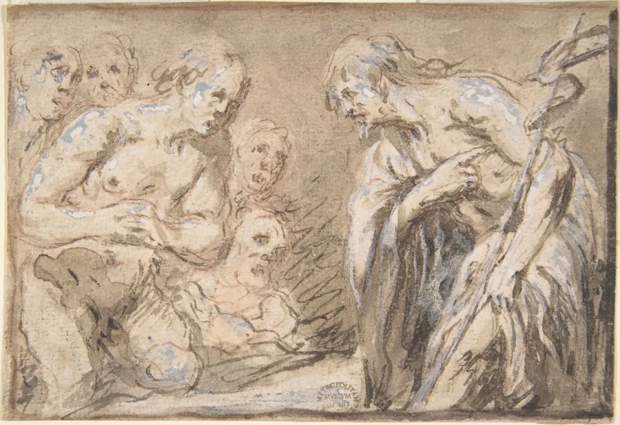 Christ in Limbo (Recto); Saint with Rosary (Verso) by Anonymous, Italian, Roman-Bolognese, 17th century