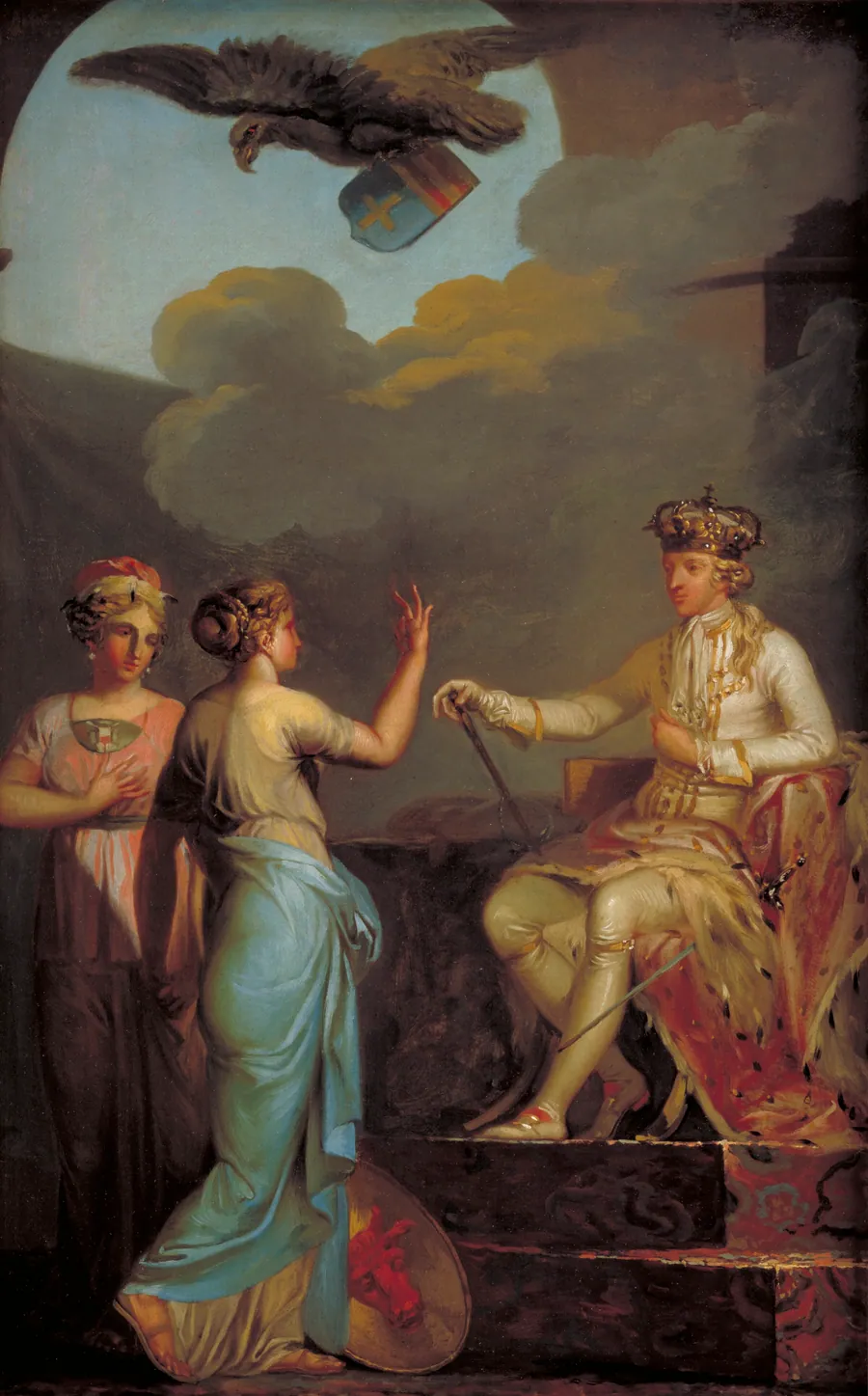 Christian VII forener den hertugelige med den kongelige del af Holsten i 1773 by Nicolai Abildgaard