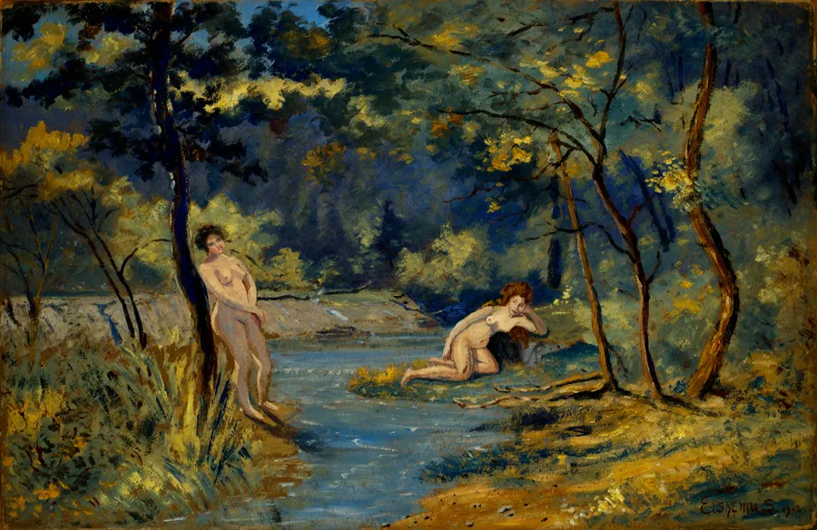 Standing and Reclining Nymphs by Louis M. Eilshemius, born Arlington, NJ 1864-died New York City 1941