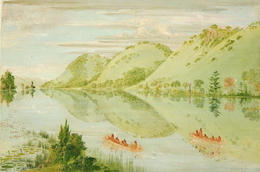 Picturesque Bluffs above Prairie du Chien by George Catlin, born Wilkes-Barre, PA 1796-died Jersey City, NJ 1872