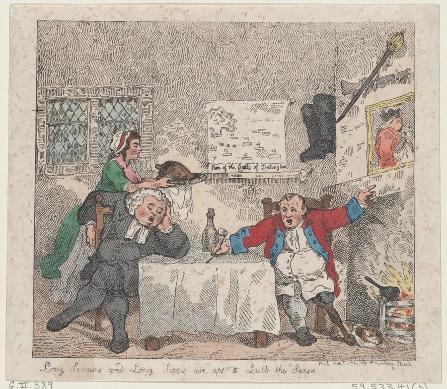 Long Sermons and Long Sieges are apt to Lull the Senses by Thomas Rowlandson