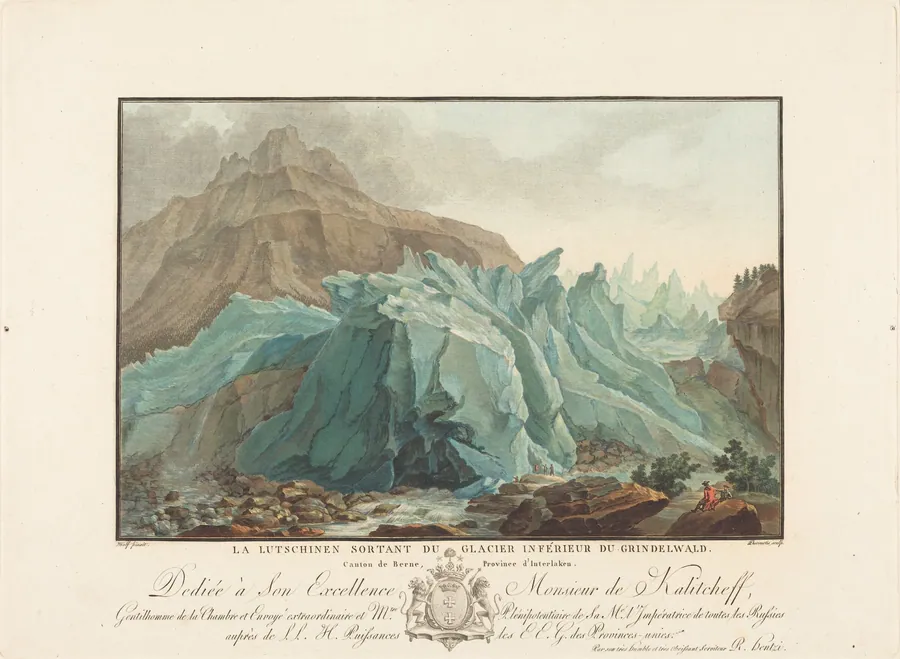 La Lutschinen sortant du Glacier inférieur du Grindelwald by Charles-Melchior Descourtis
