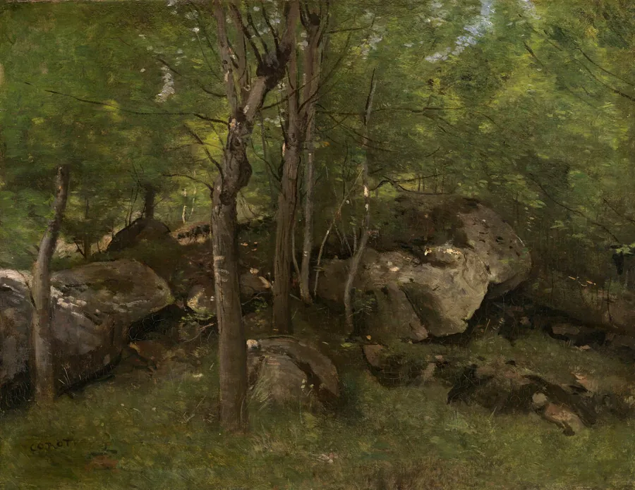 Rocks in the Forest of Fontainebleau by Jean-Baptiste-Camille Corot