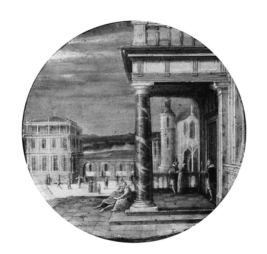 A Renaissance Portico with Elegant Figures by Hendrick van Steenwijck II