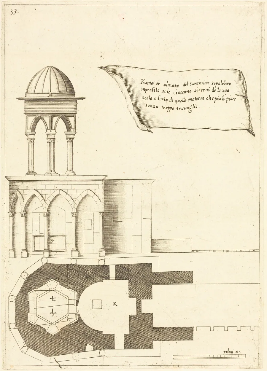 Plan and Elevation of the Church of the Holy Sepulchre by Jacques Callot