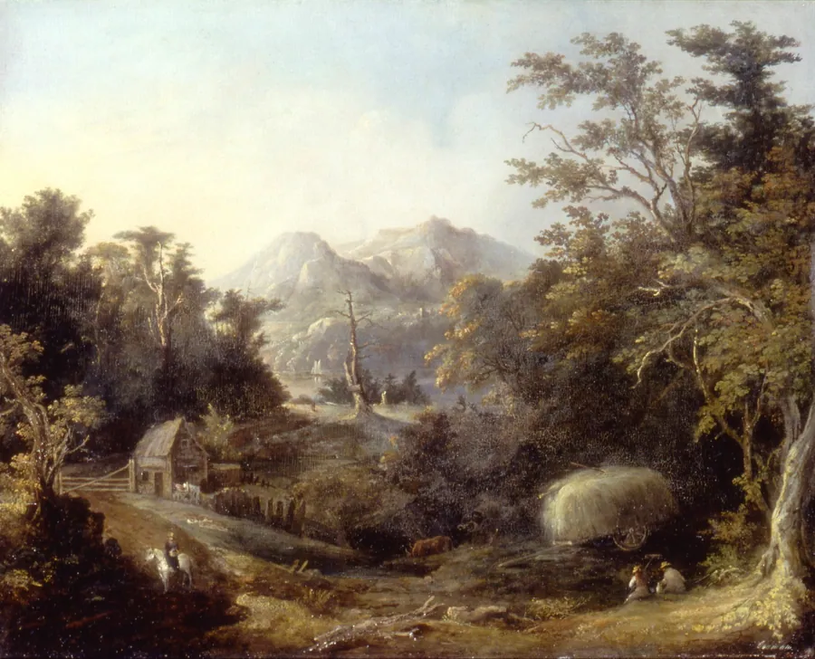 Landscape with Farm and Mountains by Charles Codman, born Portland, ME 1800-died Portland, ME 1842