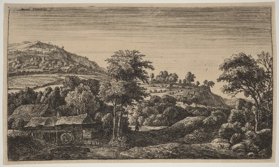 Watermill at the Foot of a Hill by Anthonie Waterloo