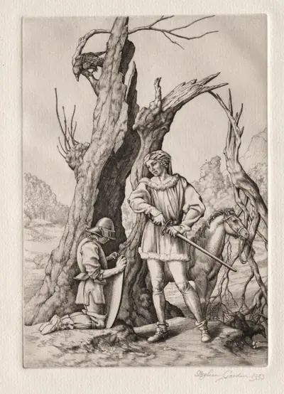 Illustration for "Peronnik the Fool":  Peronnik and Sir Gilles