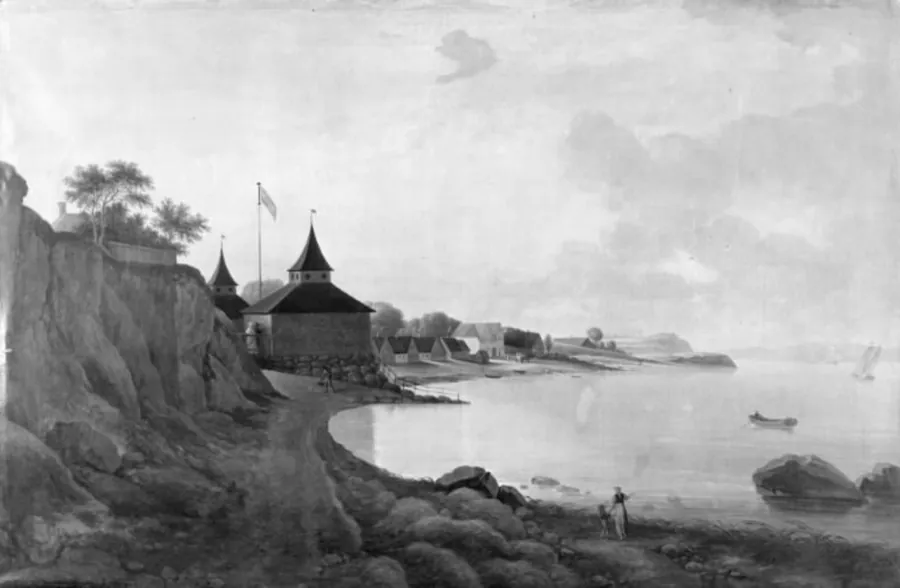 Landskab ved en bugt. Parti fra "Alexandria" ved Vedbæk by Christian David Gebauer