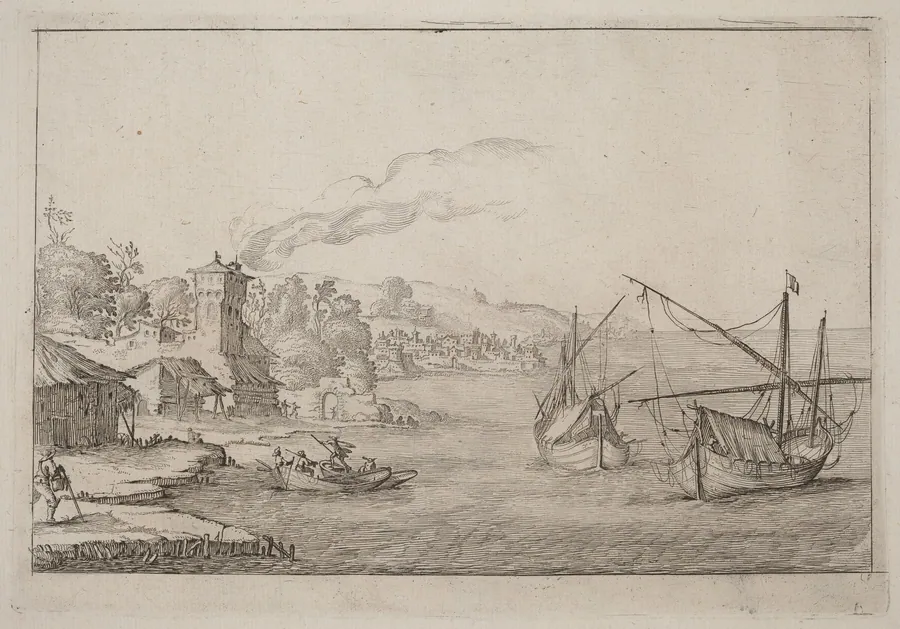 Coastal Landscape with Anchored Vessels by Ercole Bazicaluva