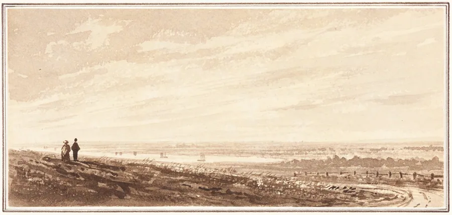 A Couple Admiring a View of the River Ouse(?), Lincolnshire by British 19th Century