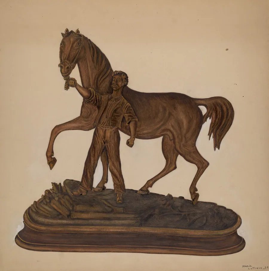 Horse and Man Woodcarving by Marie Lutrell