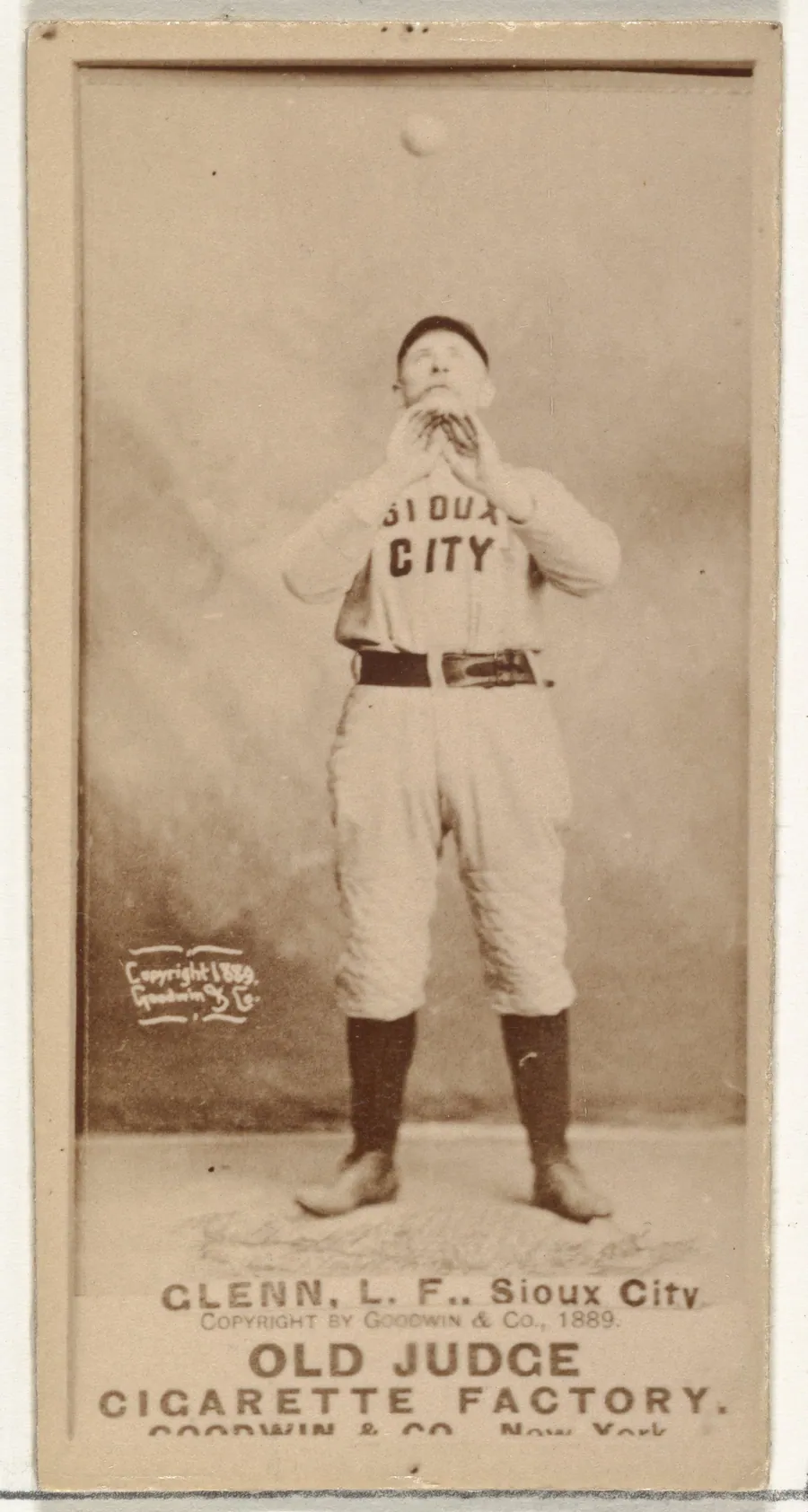 Edward C. "Mouse" Glenn, Left Field, Sioux City Corn Huskers, from the Old Judge series (N172) for Old Judge Cigarettes by Goodwin & Company