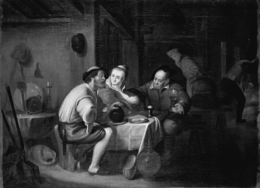 Tre personer ved et bord by Ubekendt