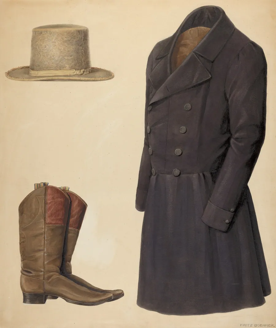 Zoar Man's Hat, Boots and Coat by Fritz Boehmer