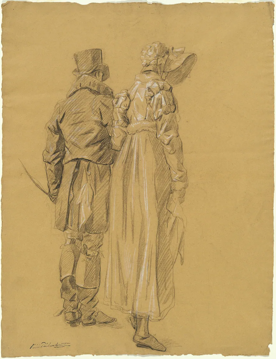 A Fashionable Couple Seen from Behind by Philibert d'Amiens de Ranchicourt