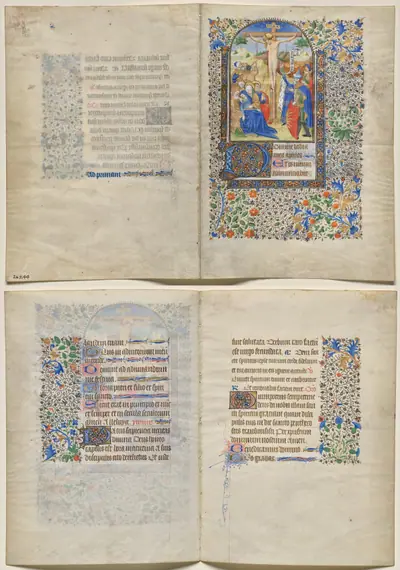 Bifolio from a Book of Hours: The Crucifixion (recto), Text (verso)