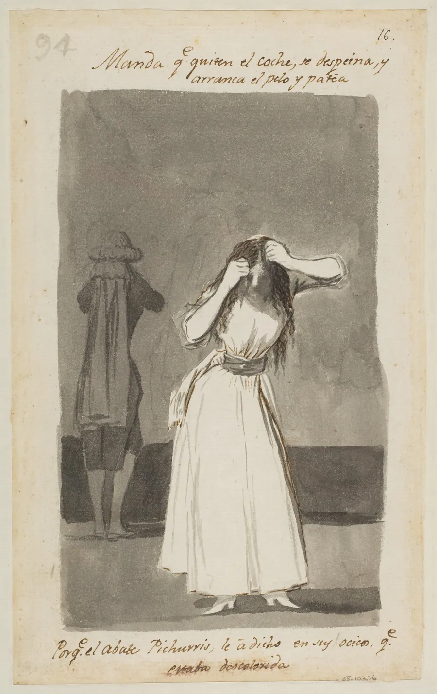 Woman throwing a tantrum and pulling her hair; folio 94 (verso) from the Madrid Album 'B' by Goya (Francisco de Goya y Lucientes)