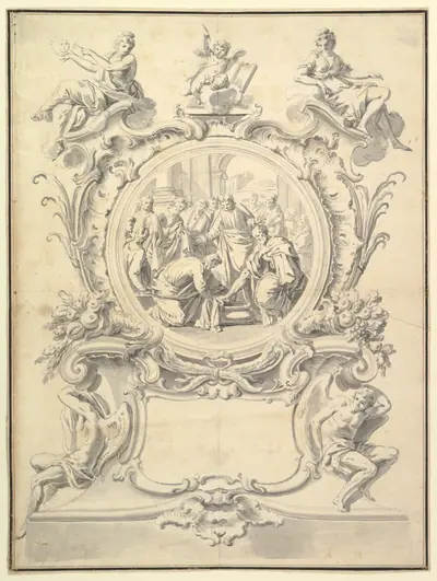 Elaborately Framed Roundel of Christ Washing the Feel of the Apostles