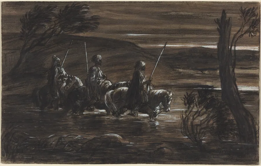 Three Arab Horsemen Crossing a River by Alexandre-Gabriel Decamps