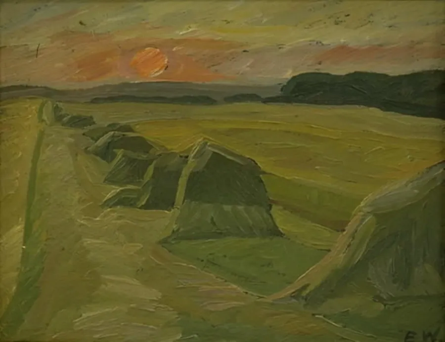 Landskab med høstakke by Edvard Weie