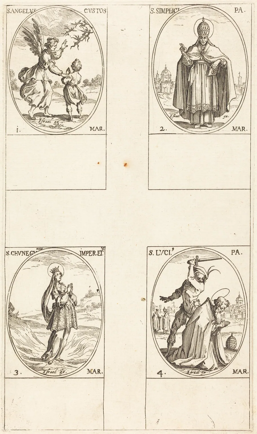 The Guardian Angel; St. Simplici; St. Cunegundes; St. Luci by Jacques Callot