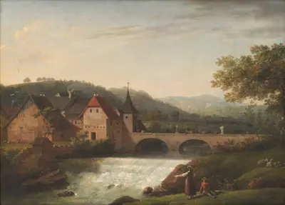 Broen og vandfaldet i Dornach, Schweiz