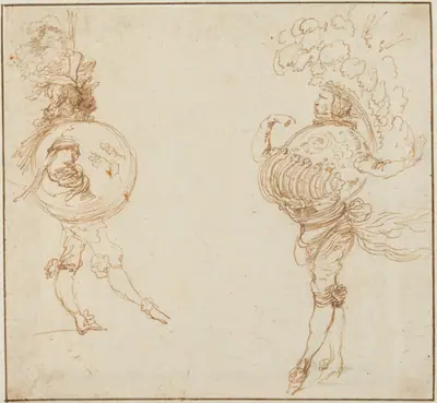 Two Men in Masquerade Costumes: The Earth and a Parade Helmet