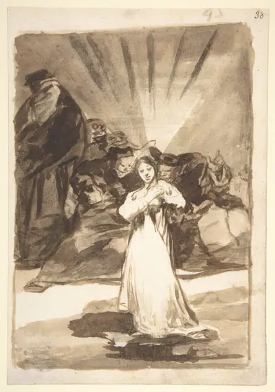 A radiant female figure beset by dark spirits; page 45 from the 'Images of Spain' album (F)