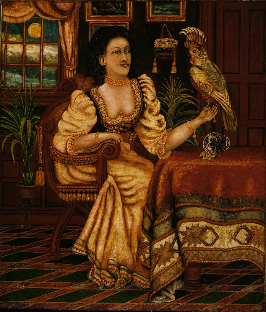 Woman with Cockatoo by Peter Oliver Foss, born Norway 1865-died Randolph, MA 1932