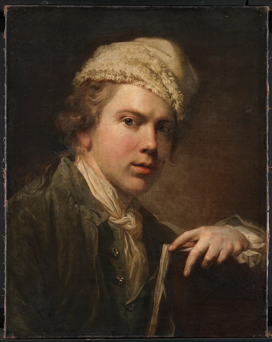 Selvportræt med tegnemappe by Jens Juel