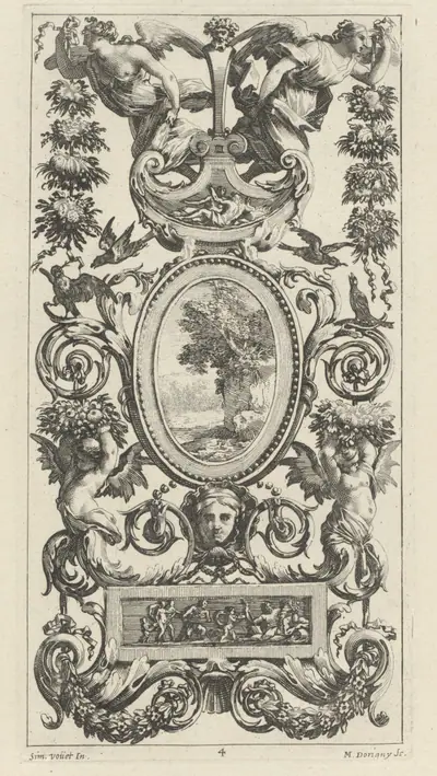 Ornamental Panel with Pan and Two Garland-Bearing Women