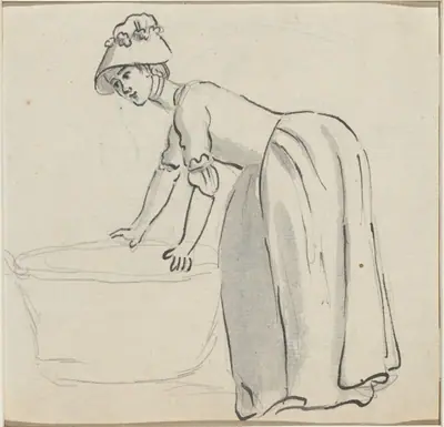Girl with a Bonnet at Work [recto]