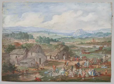 A Party Picnicking Near a Village