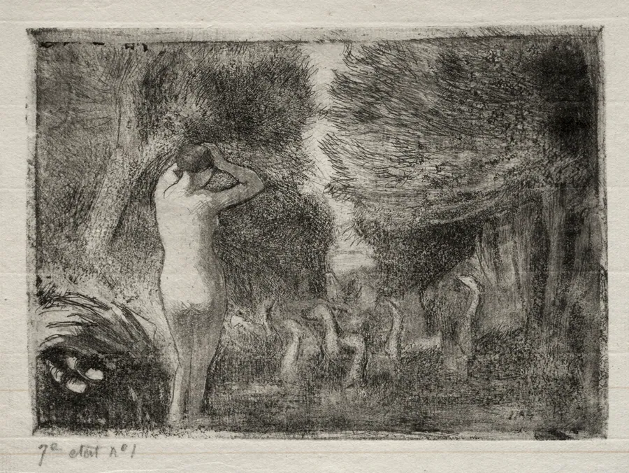 Bather and Geese by Camille Pissarro