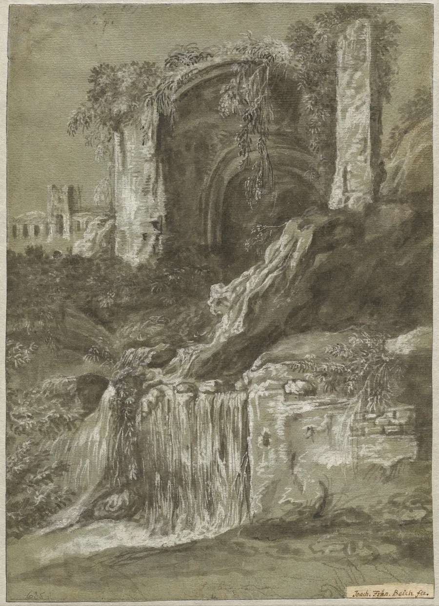 A Waterfall with Ruins (verso) by Joachim Franz Beich