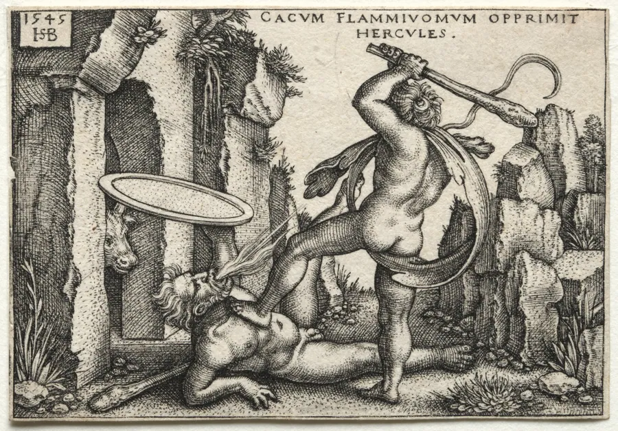 The Labors of Hercules:  Hercules Killing the Giant Cacus by Hans Sebald Beham