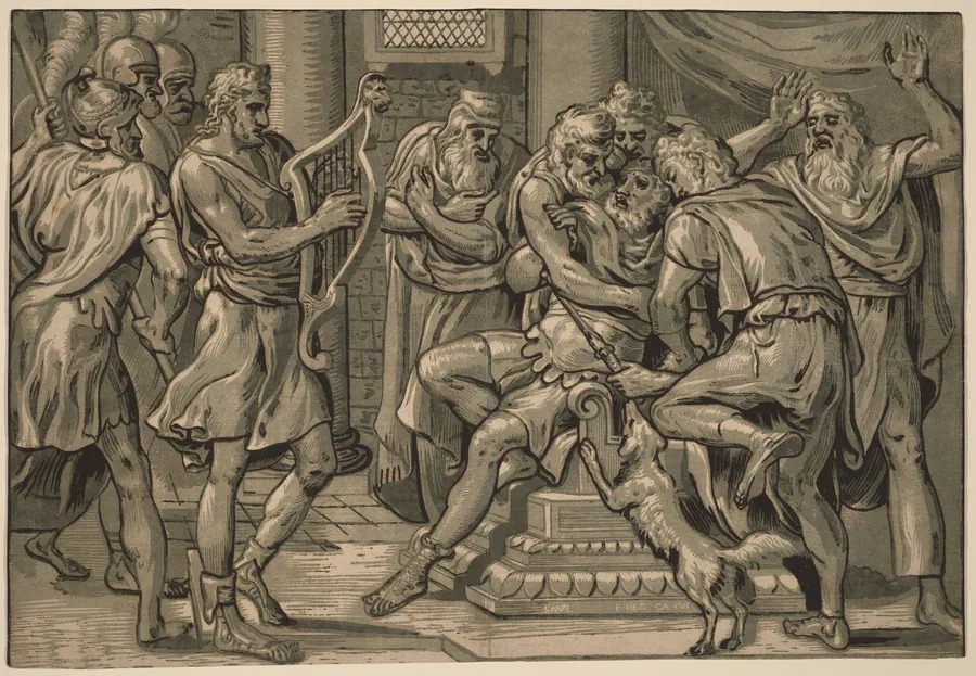 David Playing the Harp before Saul by Frans Floris I