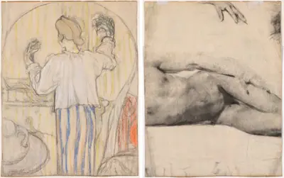 In Front of the Mirror (recto); Reclining Male Nude (verso)