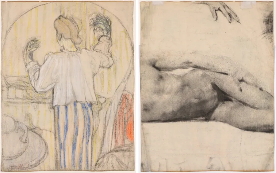 In Front of the Mirror (recto); Reclining Male Nude (verso) by Édouard Vuillard
