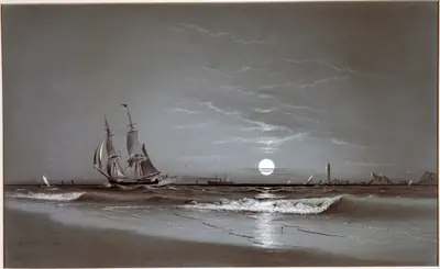 Entrance to Harbor—Moonlight