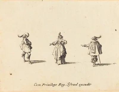Lady with Outstretched Arm, and Two Gentlemen