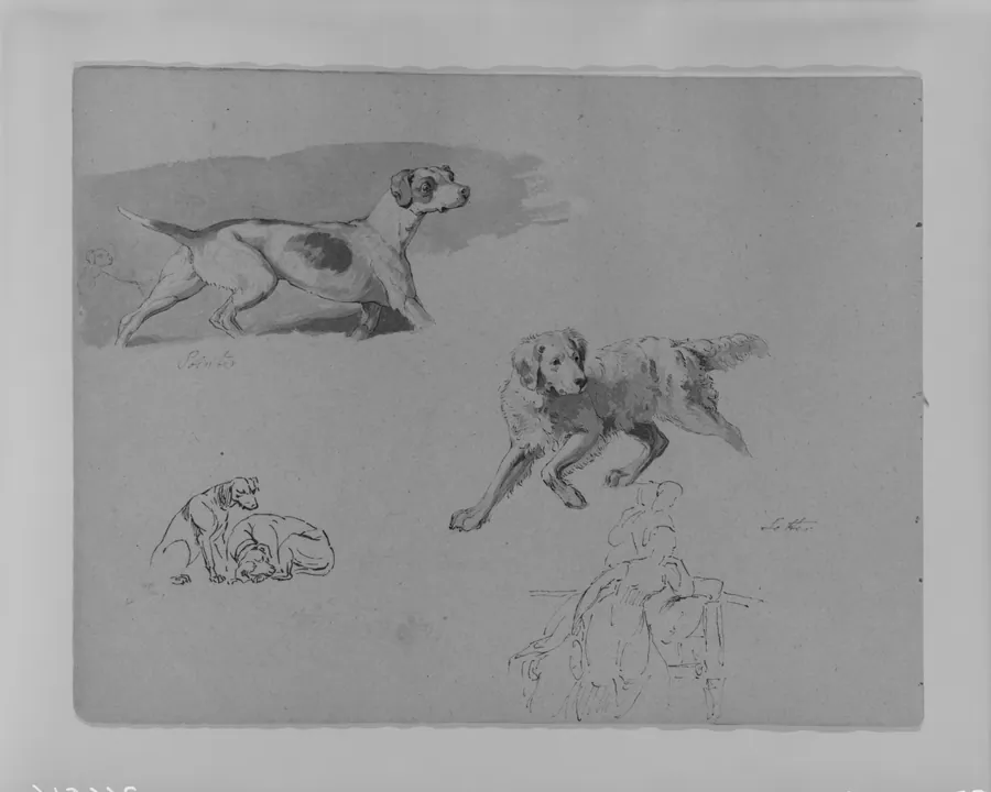 Five Dogs; Two Figures (from Sketchbook) by Thomas Sully