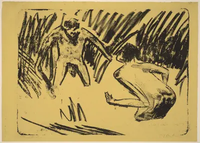 Men Splashing in the Reeds (Sich Spritzende Männer im Schilf)