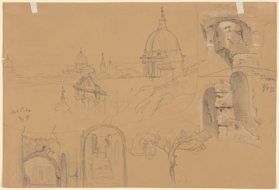 Studies of the Colosseum and Monte Pincio (verso) by Julius Jacob the Elder