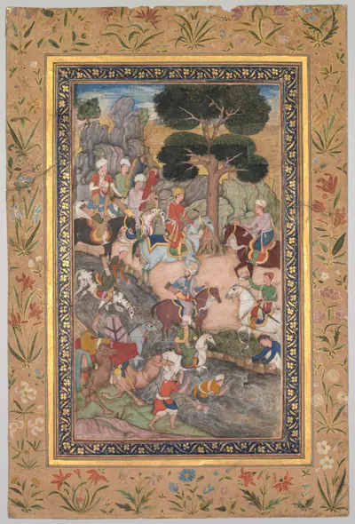 Babur meeting with Sultan Ali Mirza at the Kohik River, from a Babur-nama (Memoirs of Babur)