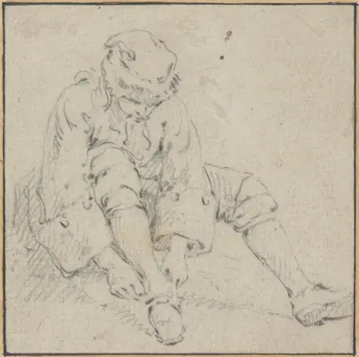Man Pulling on His Shoe