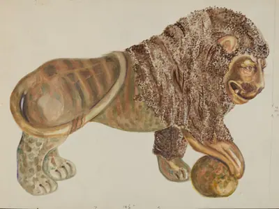 Lion and Ball Figurine